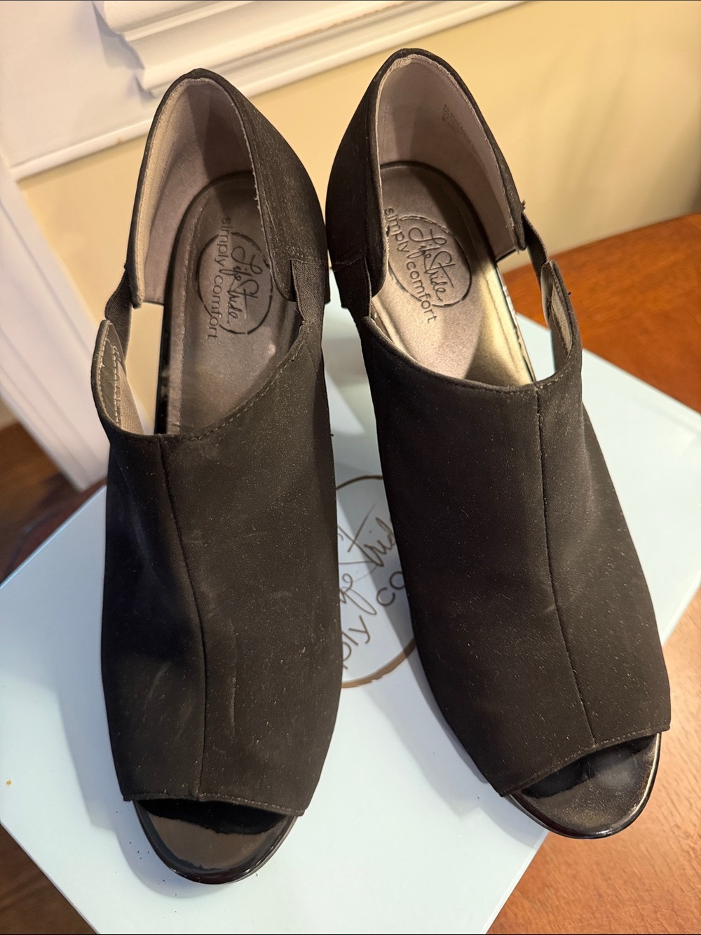Life Stride Black Peep-Toe Slingback Heels